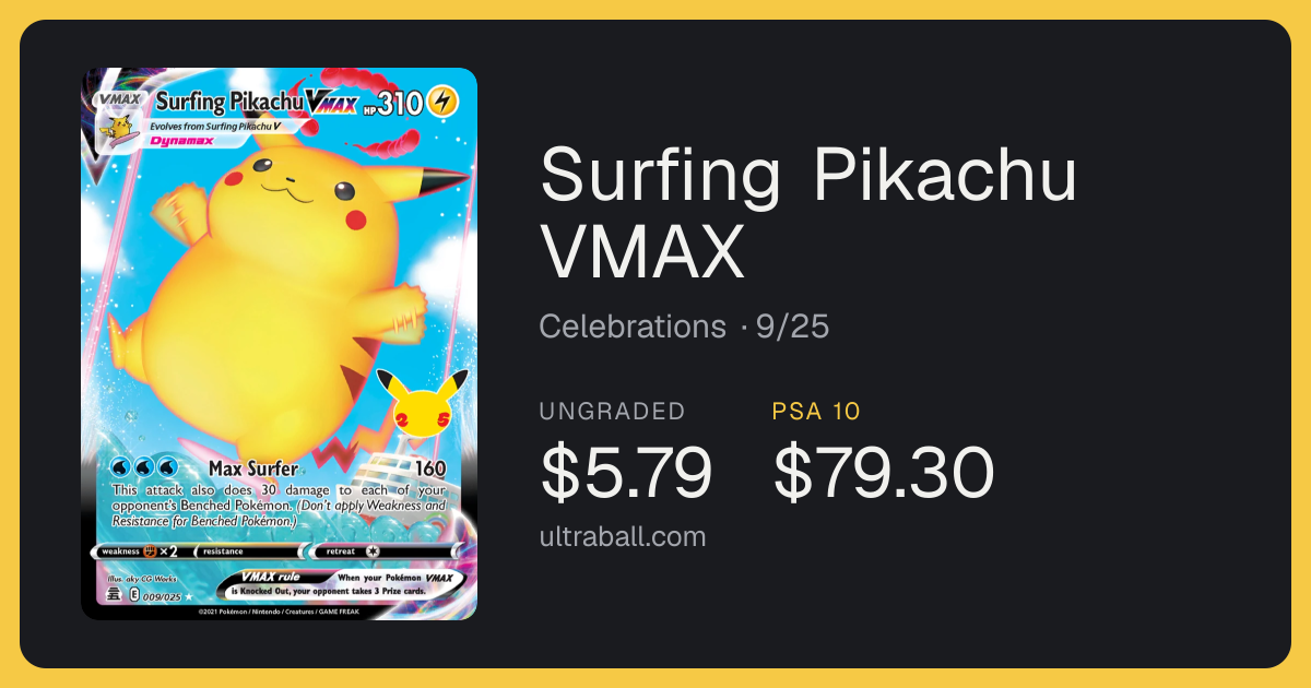Surfing Pikachu VMAX #9 Celebrations Price & Recent Sales | UltraBall