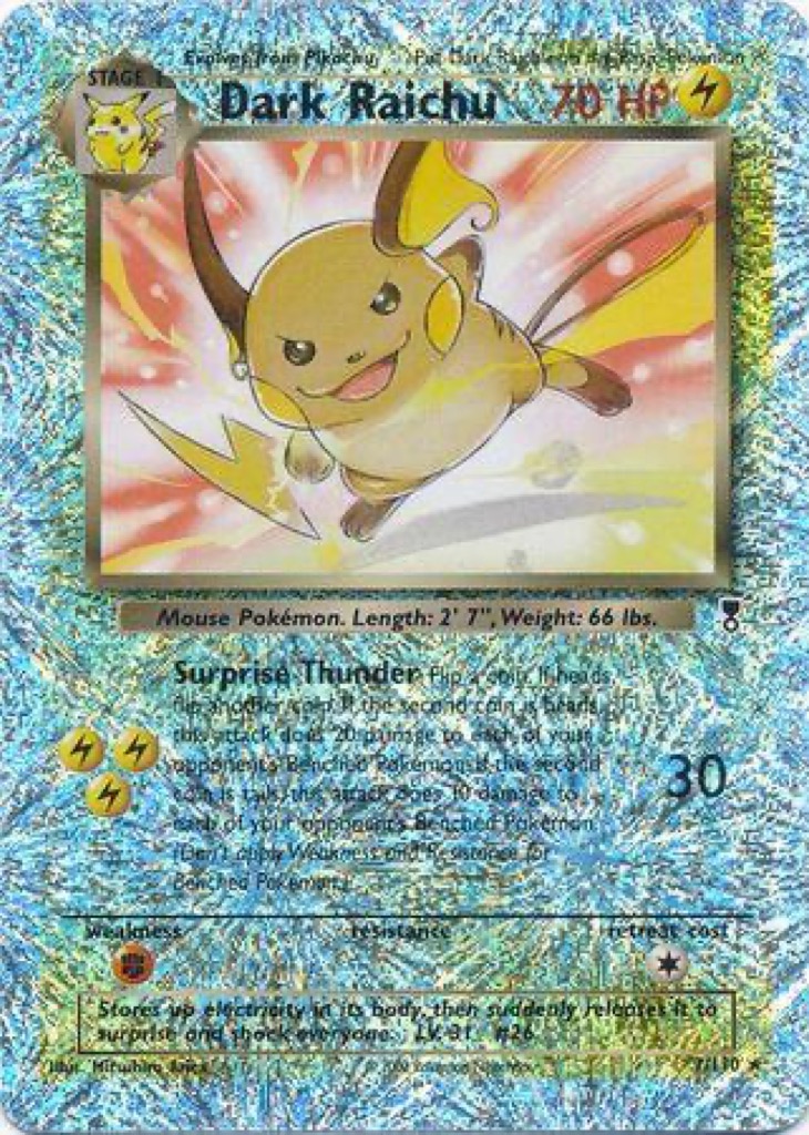 Reverse Holo Dark Raichu 7/110, Legendary Collection Pokémon card