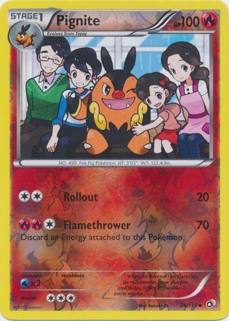 Reverse Holo Pignite 26/113, Legendary Treasures Pokémon card