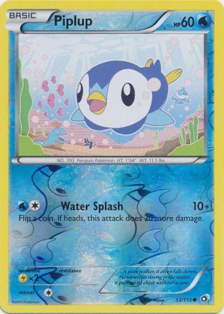 Reverse Holo Piplup 33/113, Legendary Treasures Pokémon card