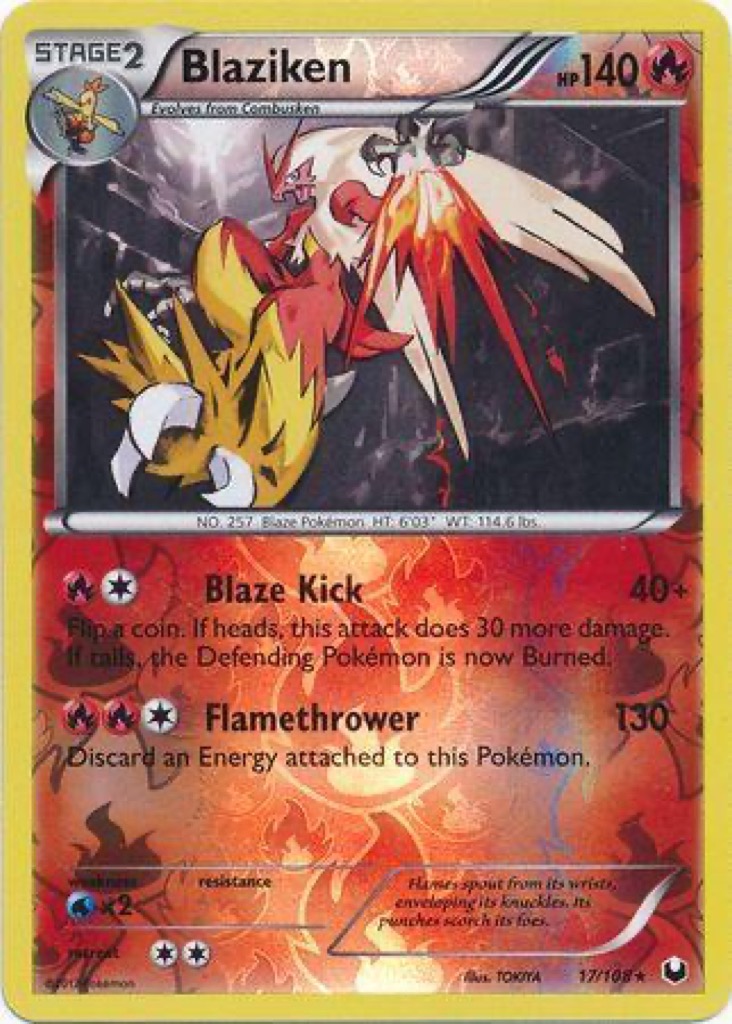 Reverse Holo Blaziken 17/108, Dark Explorers Pokémon card