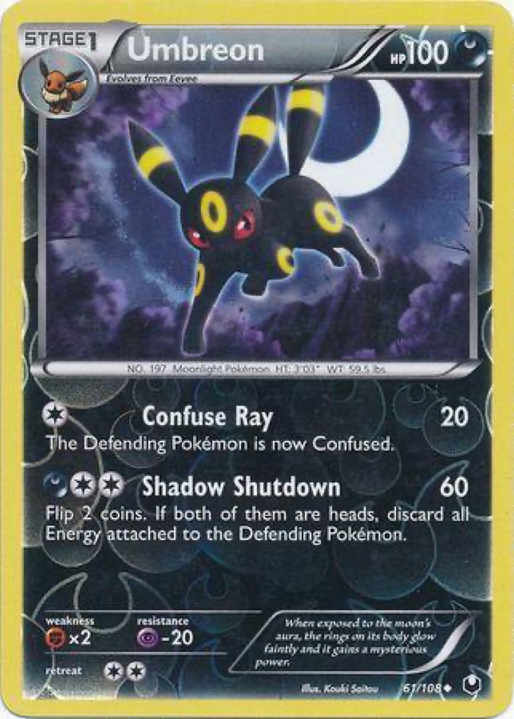 Reverse Holo Umbreon 61/108, Dark Explorers Pokémon card