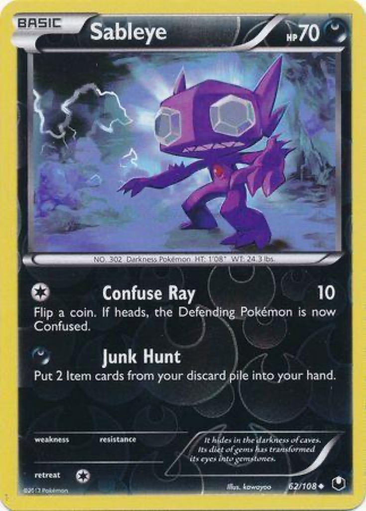 Reverse Holo Sableye 62/108, Dark Explorers Pokémon card