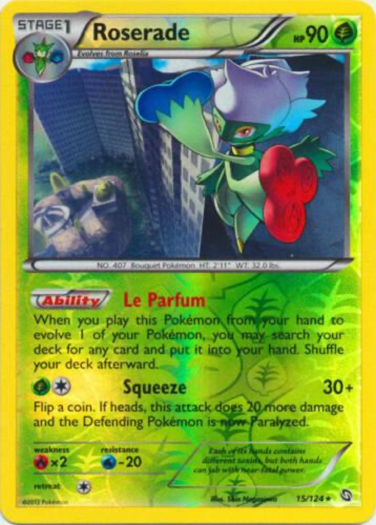 Reverse Holo Roserade 15/124, Dragons Exalted Pokémon card