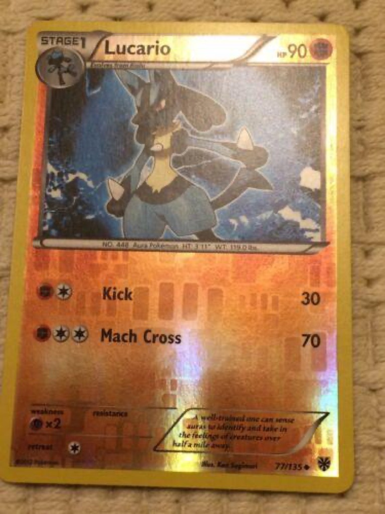 Reverse Holo Lucario 77/135, Plasma Storm Pokémon card