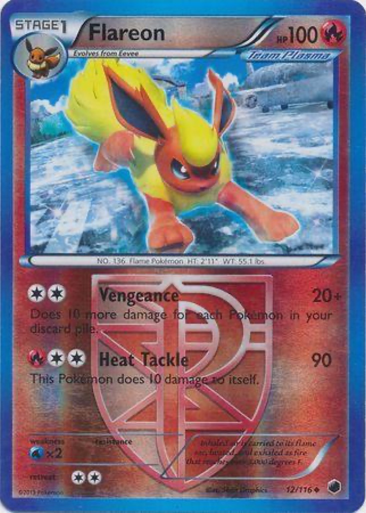Reverse Holo Flareon 12/116, Plasma Freeze Pokémon card