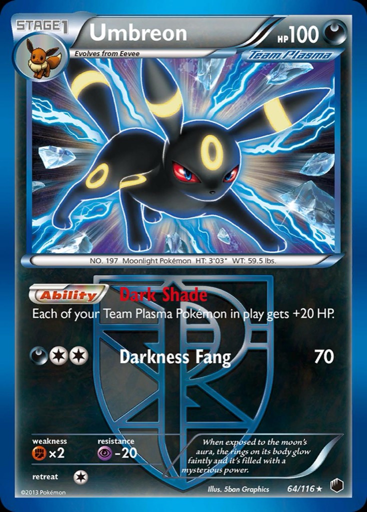Reverse Holo Umbreon 64/116, Plasma Freeze Pokémon card