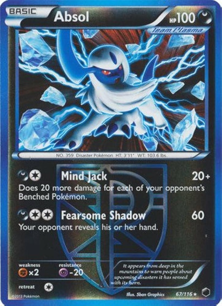 Reverse Holo Absol 67/116, Plasma Freeze Pokémon card
