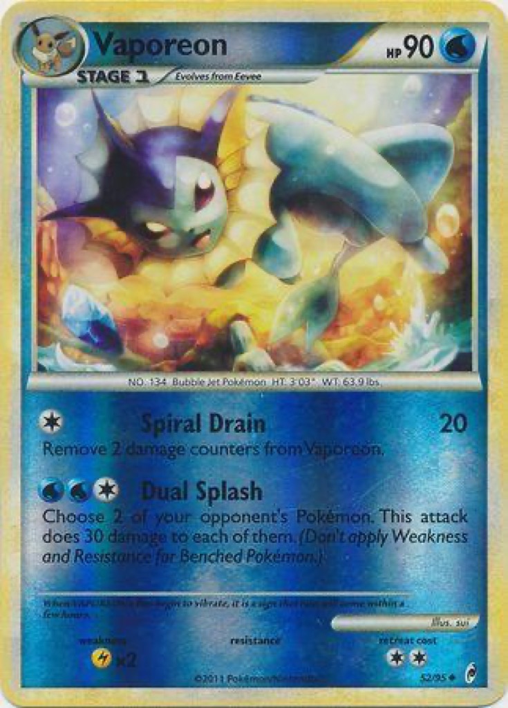 Reverse Holo Vaporeon 52/95, Call of Legends Pokémon card