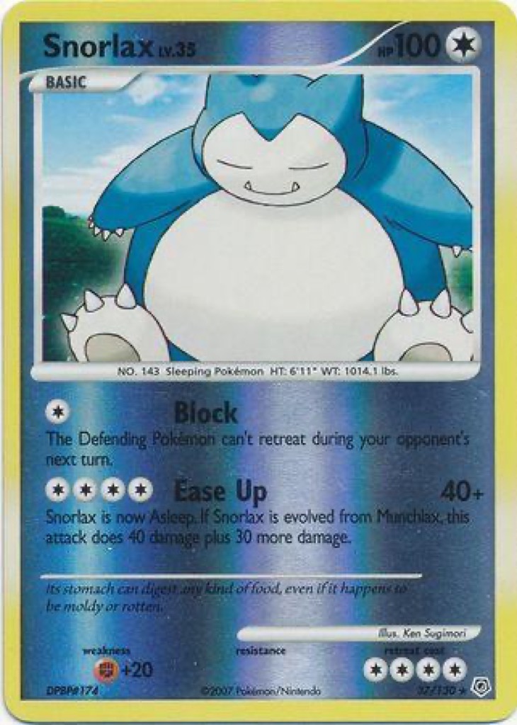 Reverse Holo Snorlax 37/130, Diamond & Pearl Pokémon card