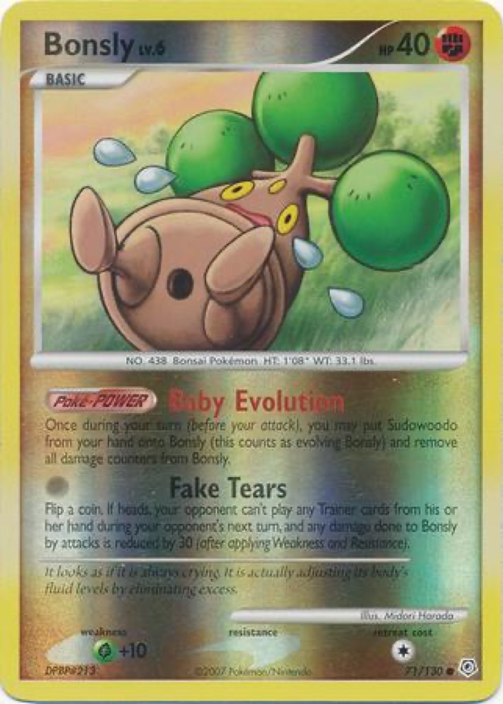 Reverse Holo Bonsly 71/130, Diamond & Pearl Pokémon card