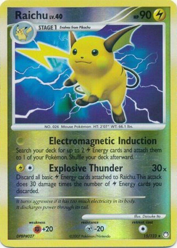 Reverse Holo Raichu 15/123, Mysterious Treasures Pokémon card