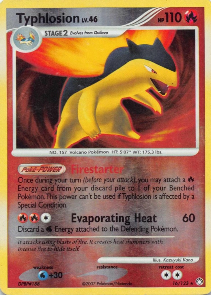 Reverse Holo Typhlosion 16/123, Mysterious Treasures Pokémon card