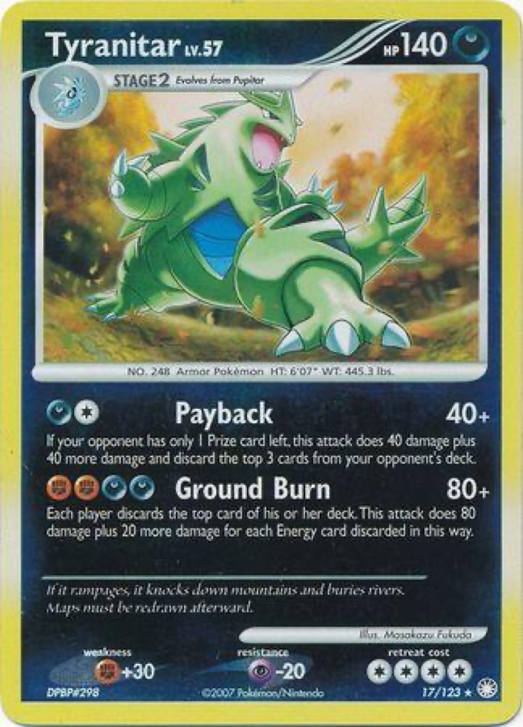 Reverse Holo Tyranitar 17/123, Mysterious Treasures Pokémon card