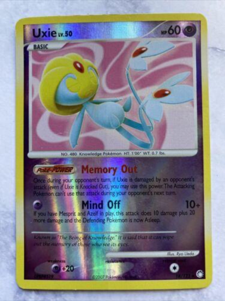 Reverse Holo Uxie 18/123, Mysterious Treasures Pokémon card