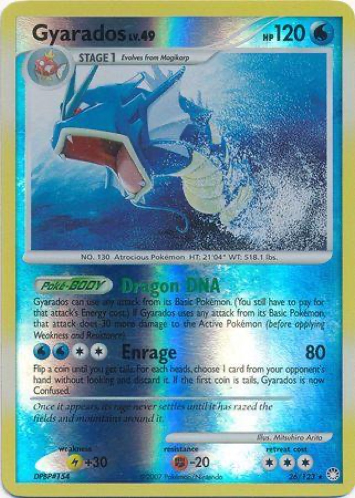 Reverse Holo Gyarados 26/123, Mysterious Treasures Pokémon card