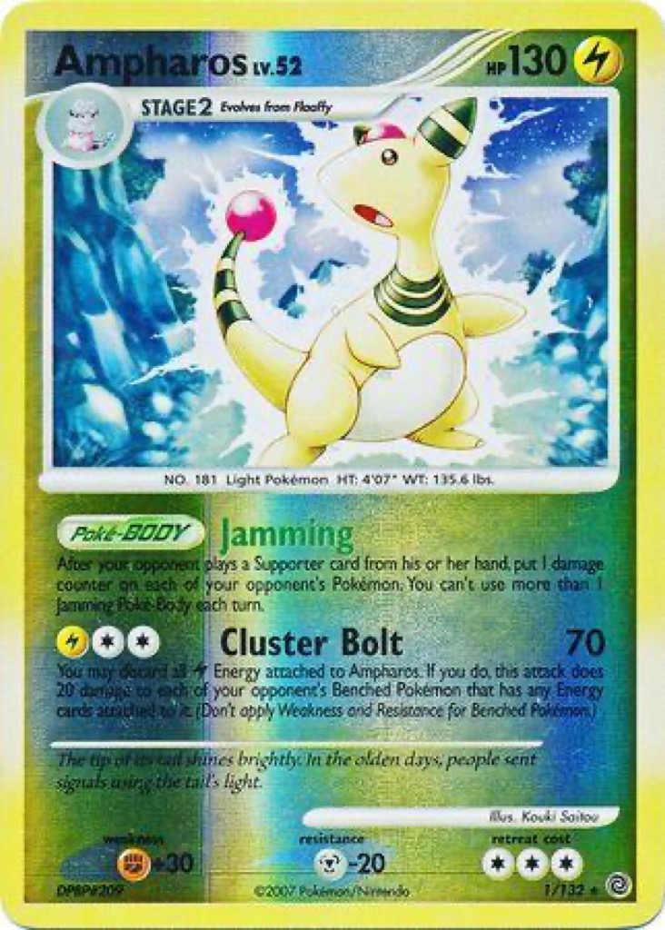 Reverse Holo Ampharos 1/132, Secret Wonders Pokémon card