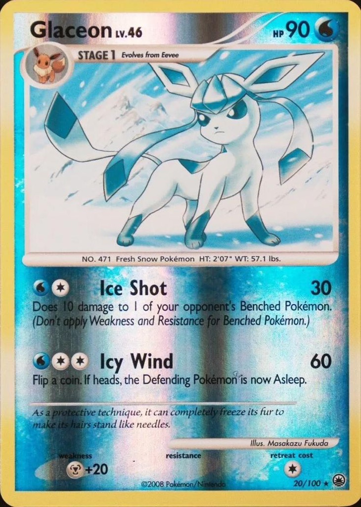 Reverse Holo Glaceon 20/100, Majestic Dawn Pokémon card