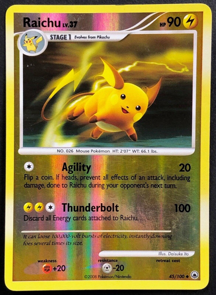 Reverse Holo Raichu 45/100, Majestic Dawn Pokémon card