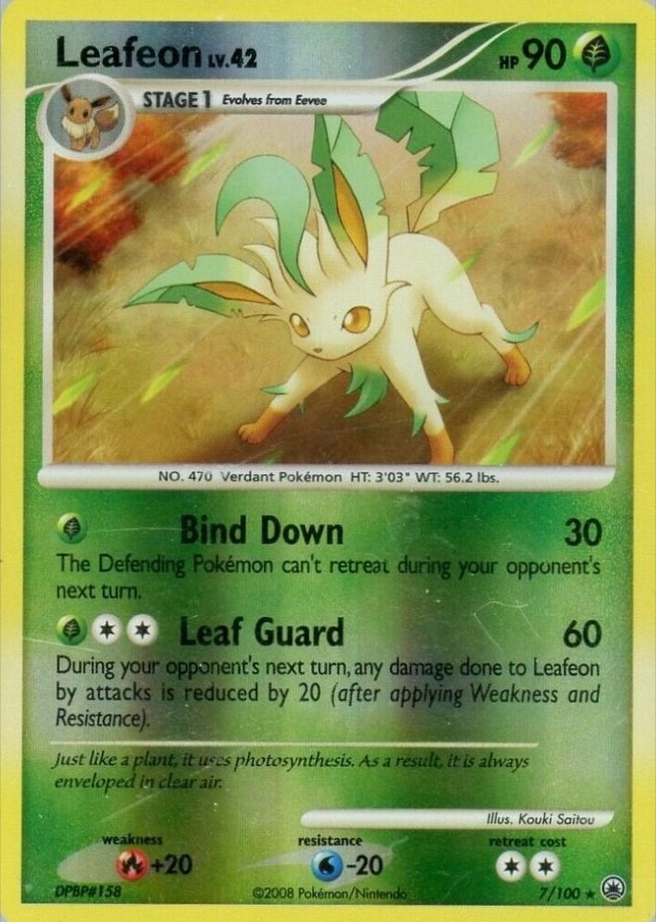 Reverse Holo Leafeon 7/100, Majestic Dawn Pokémon card