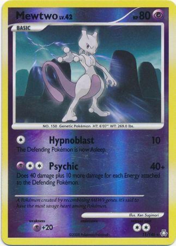 Reverse Holo Mewtwo 11/146, Legends Awakened Pokémon card