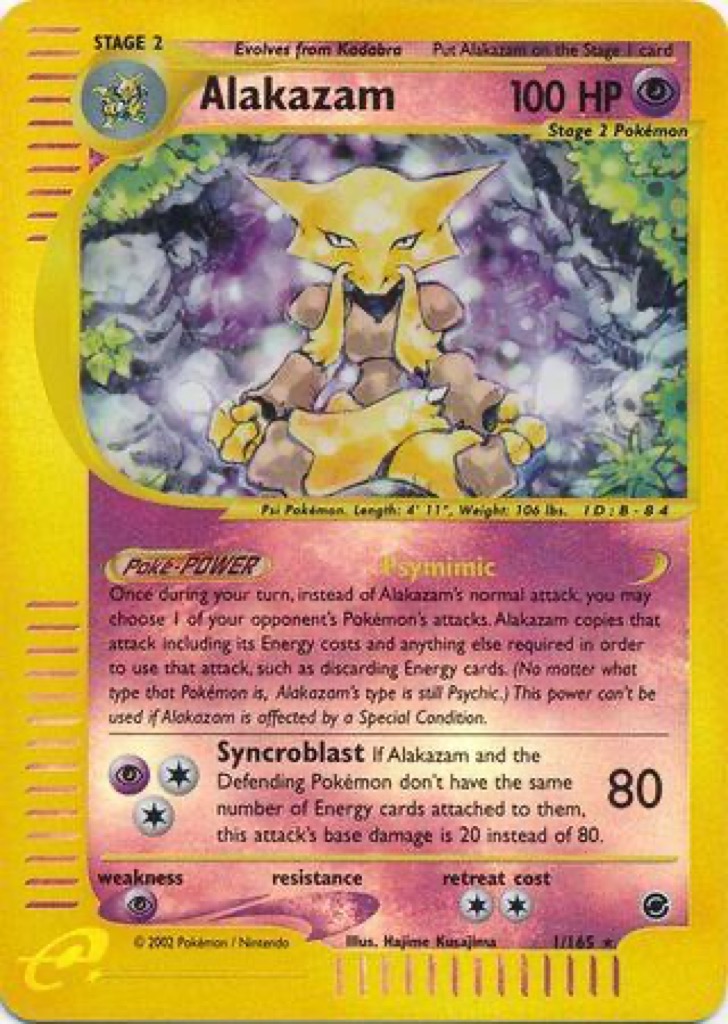Reverse Holo Alakazam 1/165, Expedition Base Set Pokémon card