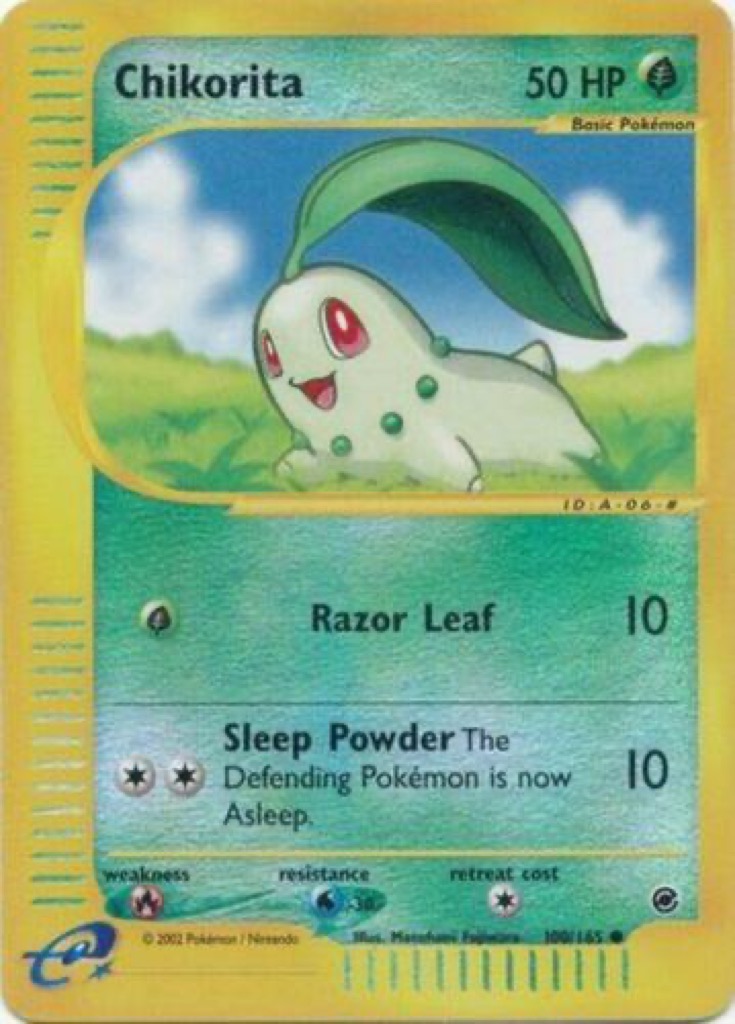 Reverse Holo Chikorita 100/165, Expedition Base Set Pokémon card