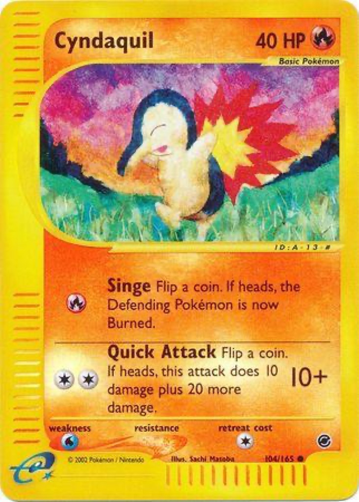 Reverse Holo Cyndaquil 104/165, Expedition Base Set Pokémon card