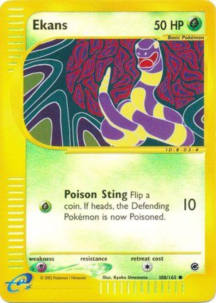 Reverse Holo Ekans 108/165, Expedition Base Set Pokémon card
