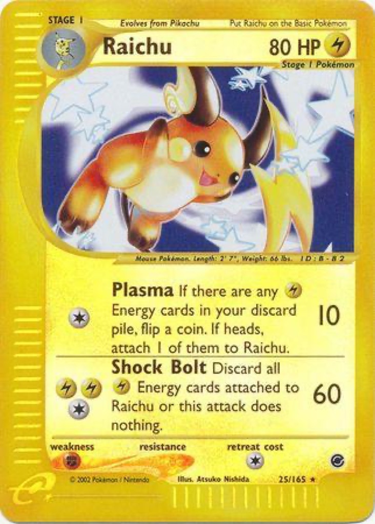 Reverse Holo Raichu 25/165, Expedition Base Set Pokémon card