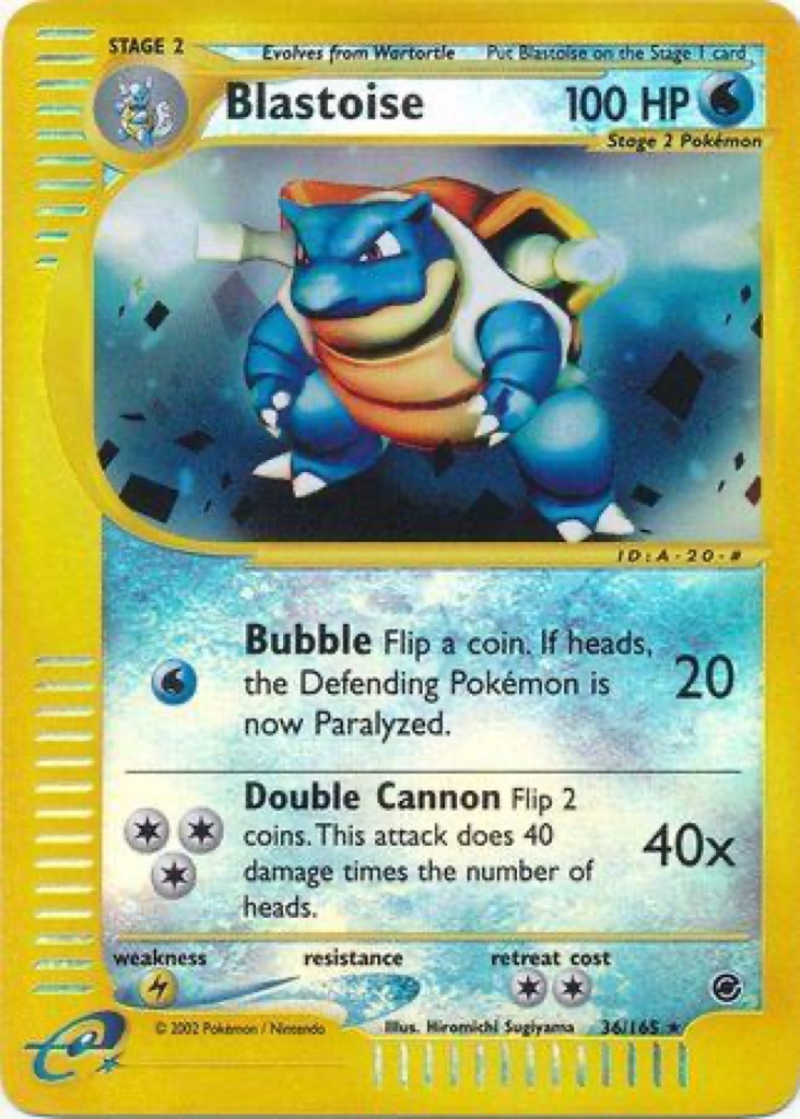 Reverse Holo Blastoise 36/165, Expedition Base Set Pokémon card
