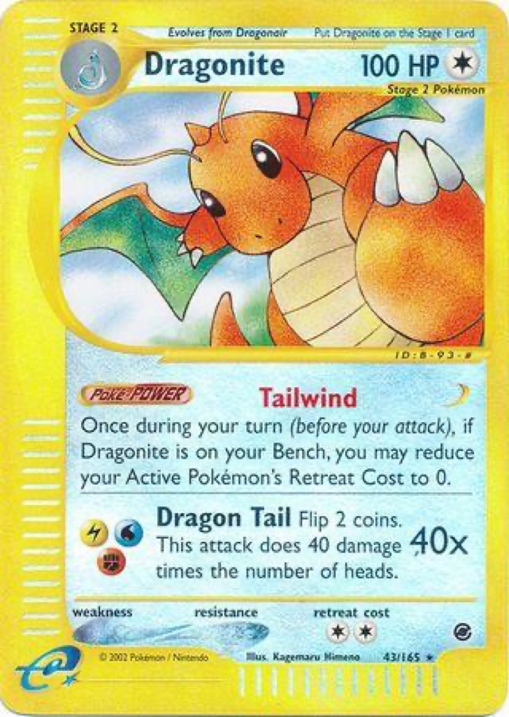 Reverse Holo Dragonite 43/165, Expedition Base Set Pokémon card