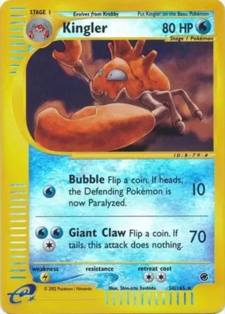Reverse Holo Kingler 50/165, Expedition Base Set Pokémon card