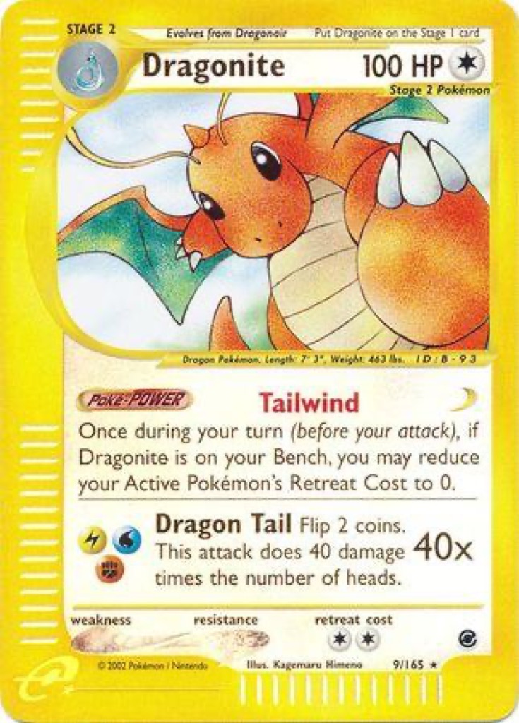 Reverse Holo Dragonite 9/165, Expedition Base Set Pokémon card