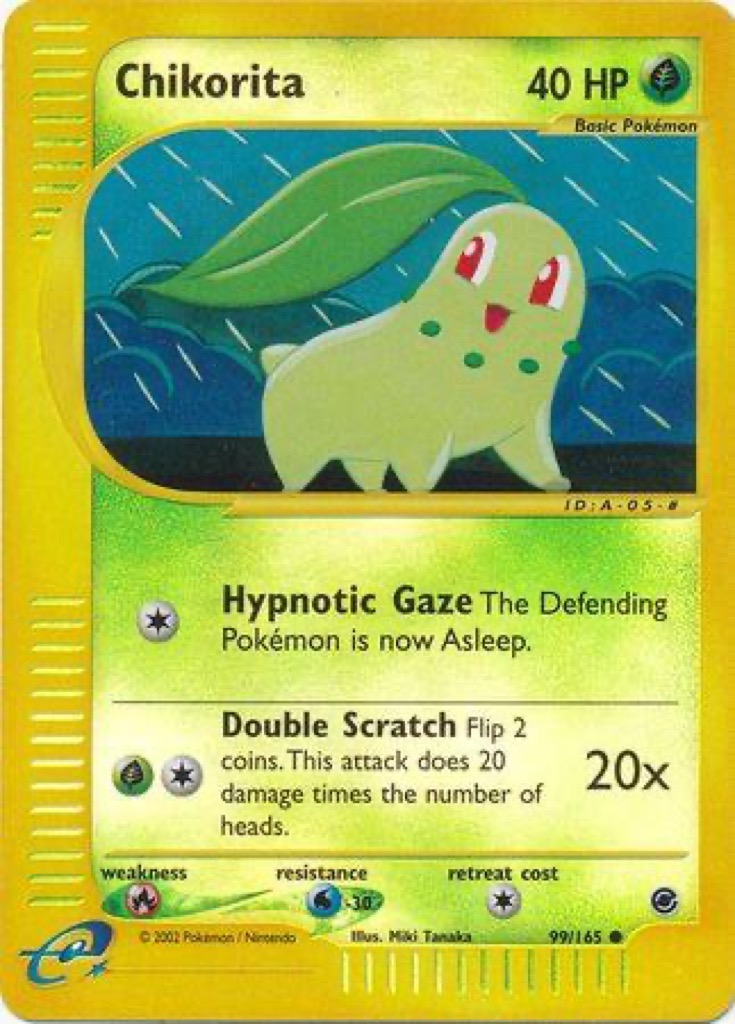 Reverse Holo Chikorita 99/165, Expedition Base Set Pokémon card