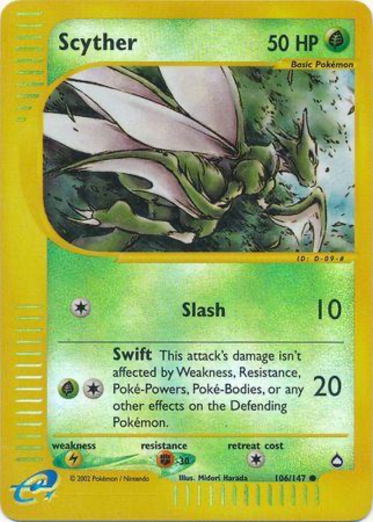 Reverse Holo Scyther 106/147, Aquapolis Pokémon card