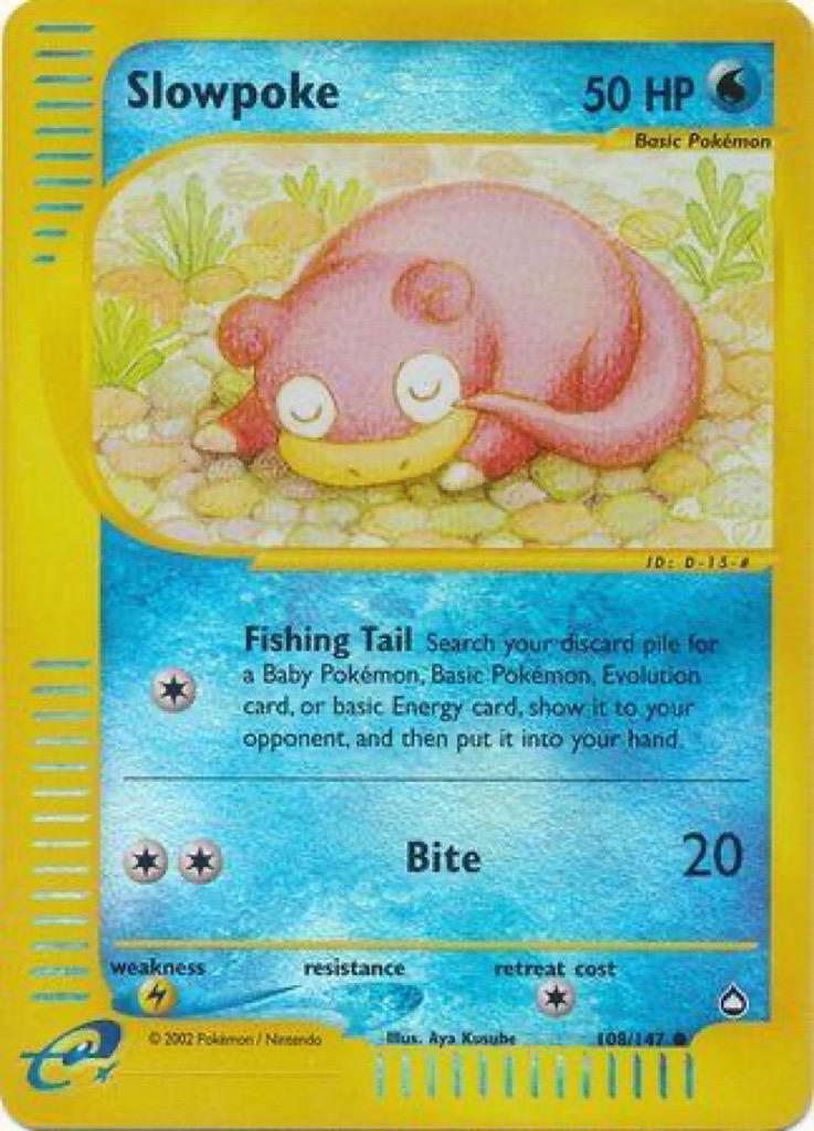 Reverse Holo Slowpoke 108/147, Aquapolis Pokémon card