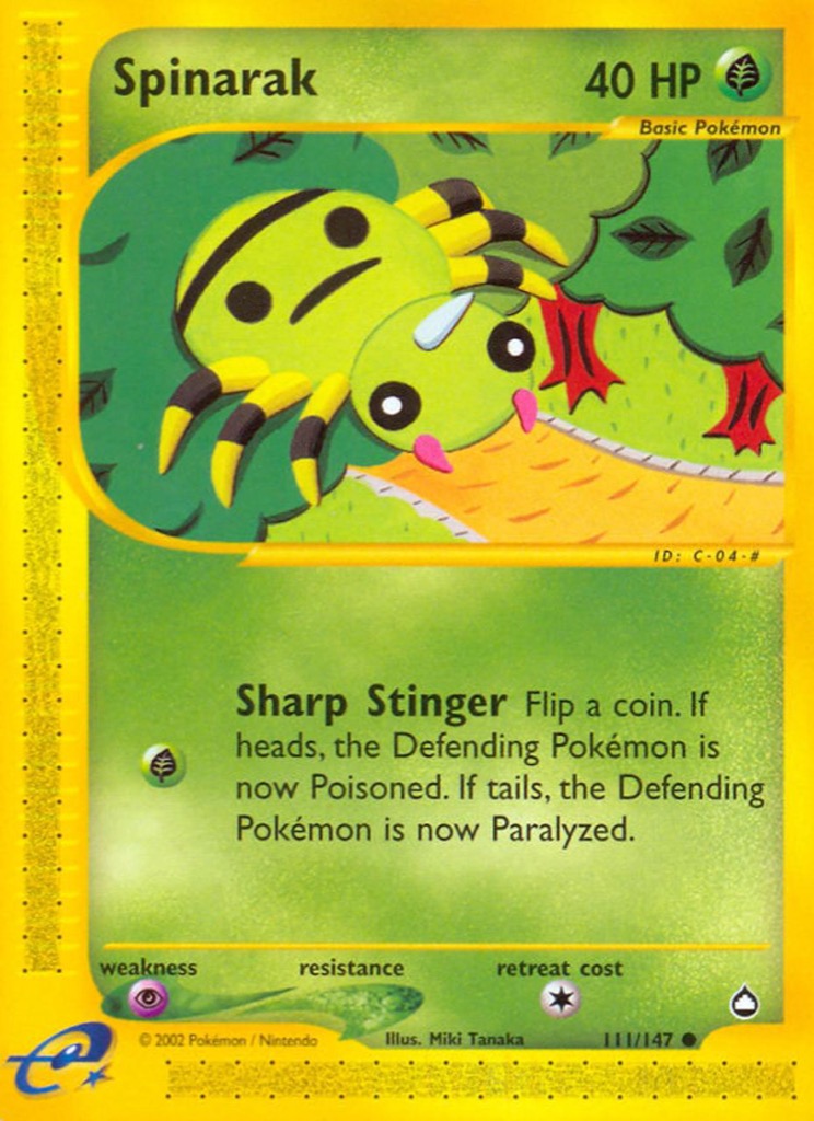 Reverse Holo Spinarak 111/147, Aquapolis Pokémon card