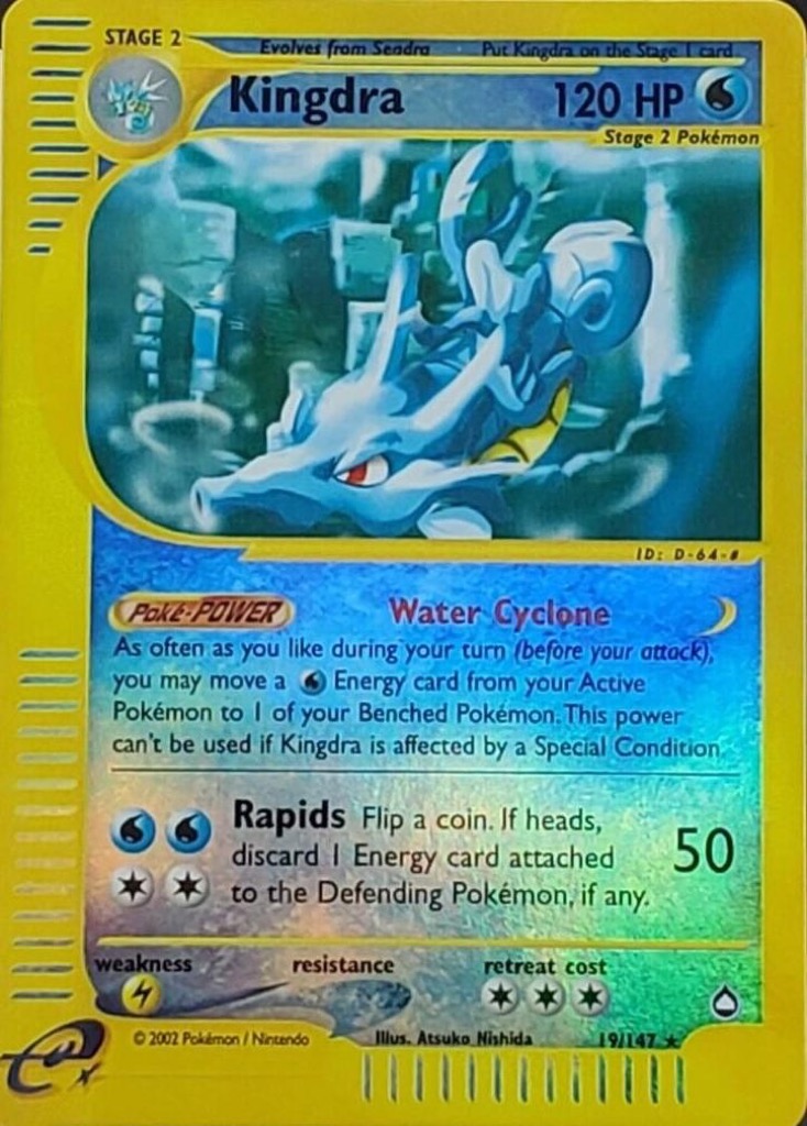 Reverse Holo Kingdra 19/147, Aquapolis Pokémon card