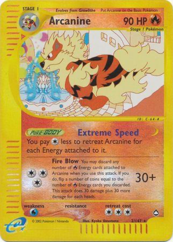 Reverse Holo Arcanine 2/147, Aquapolis Pokémon card