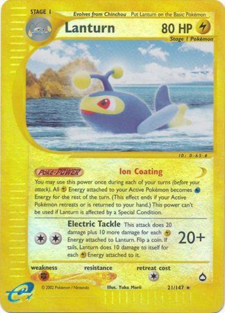 Reverse Holo Lanturn 21/147, Aquapolis Pokémon card