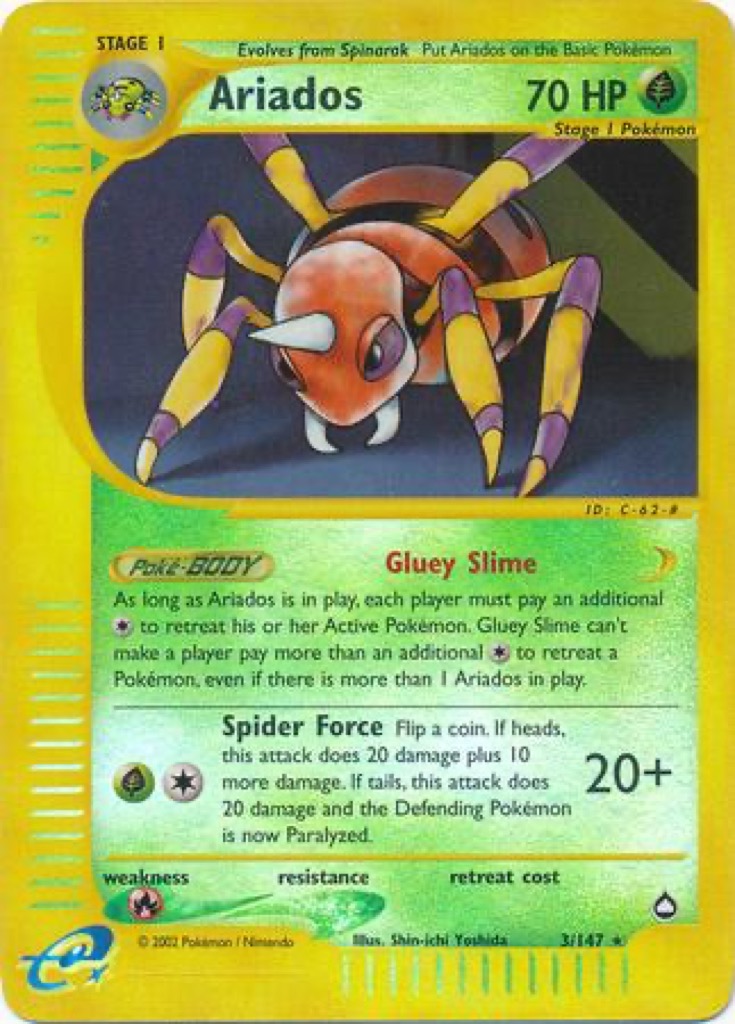 Reverse Holo Ariados 3/147, Aquapolis Pokémon card