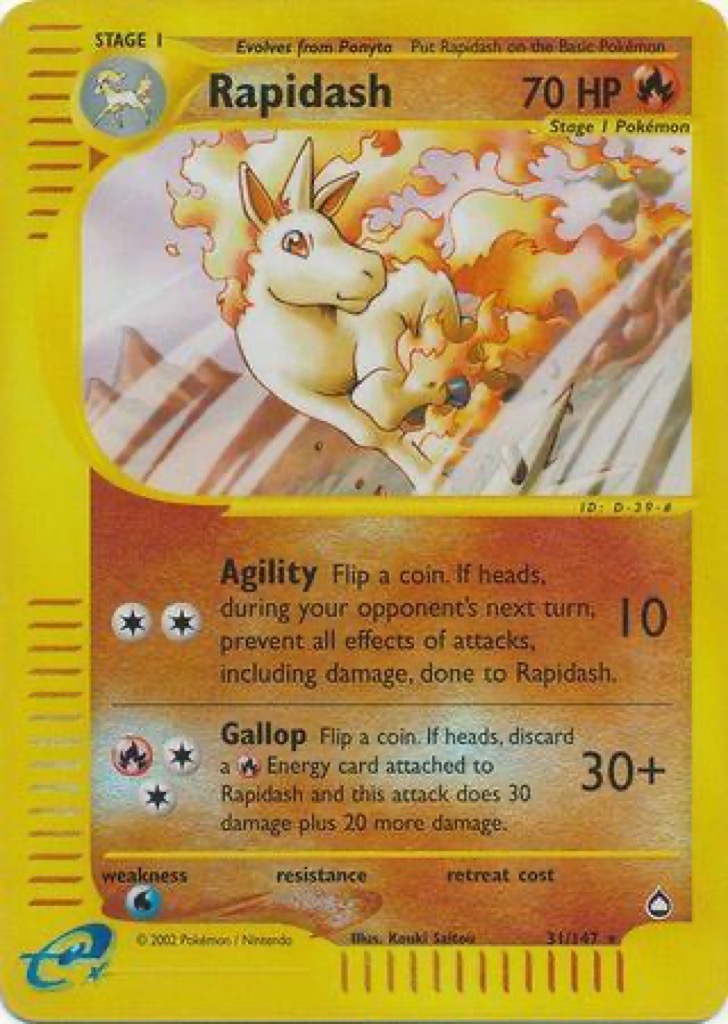 Reverse Holo Rapidash 31/147, Aquapolis Pokémon card
