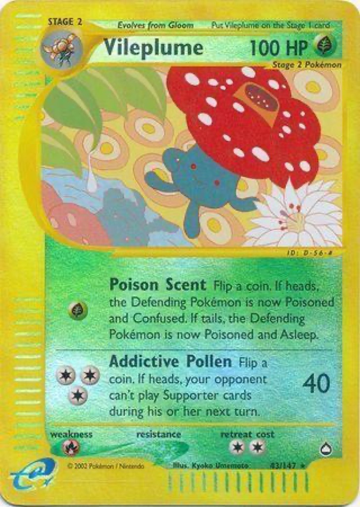 Reverse Holo Vileplume 43/147, Aquapolis Pokémon card