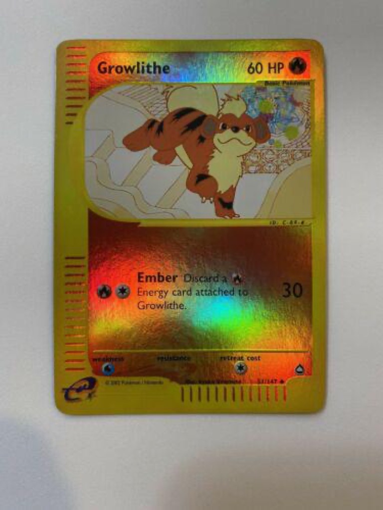 Reverse Holo Growlithe 51/147, Aquapolis Pokémon card