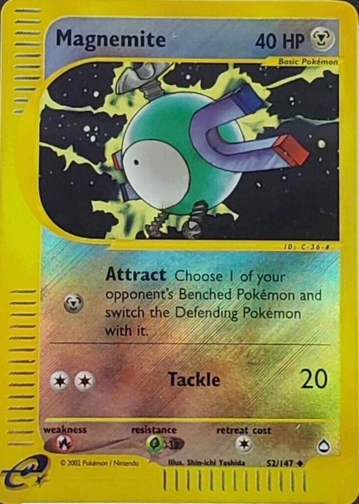 Reverse Holo Magnemite 52/147, Aquapolis Pokémon card