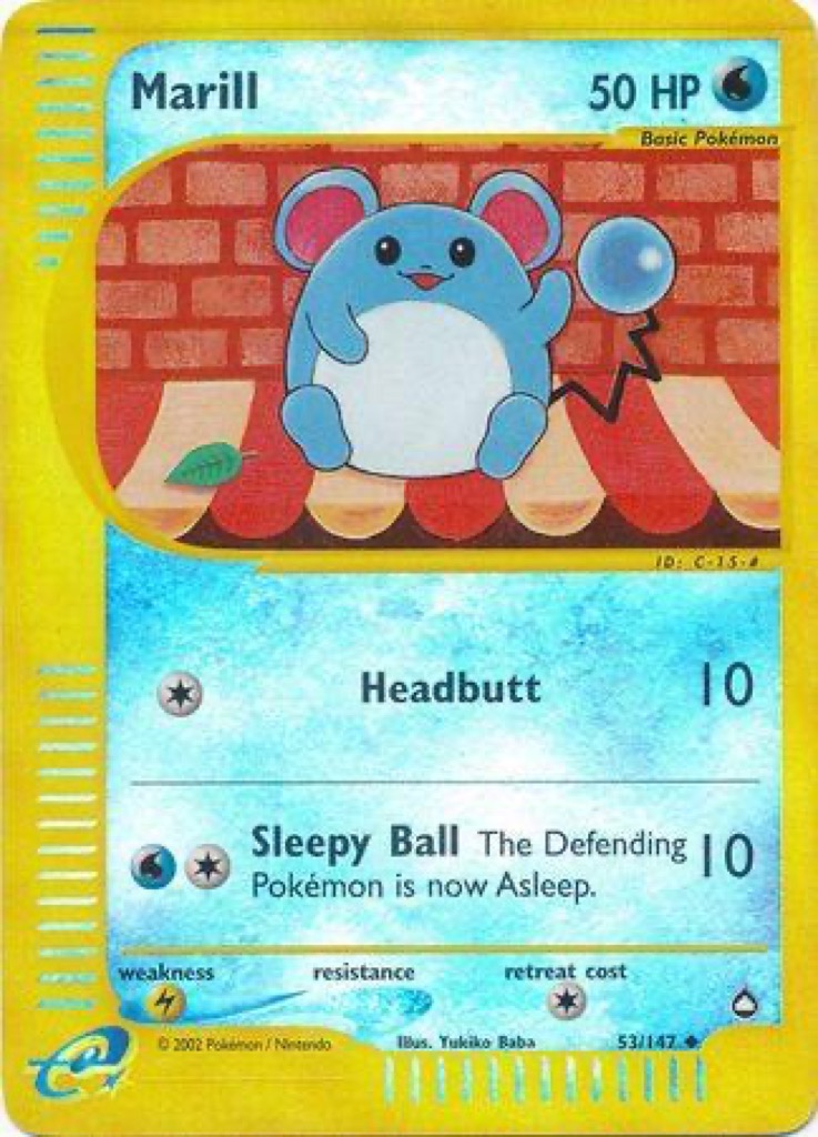 Reverse Holo Marill 53/147, Aquapolis Pokémon card