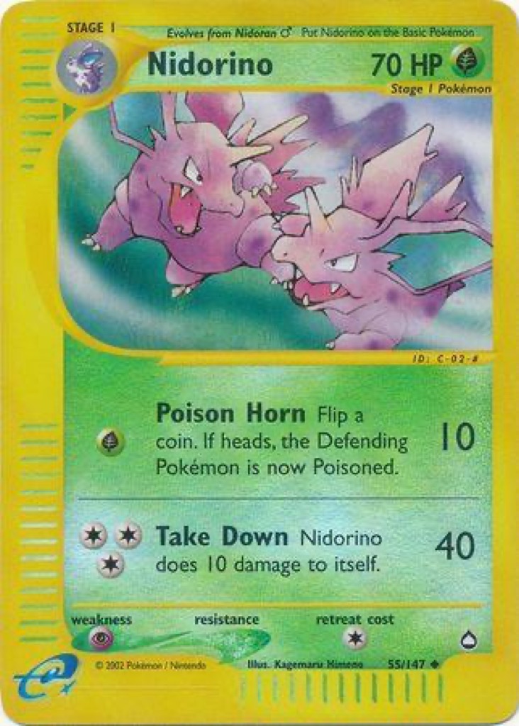Reverse Holo Nidorino 55/147, Aquapolis Pokémon card