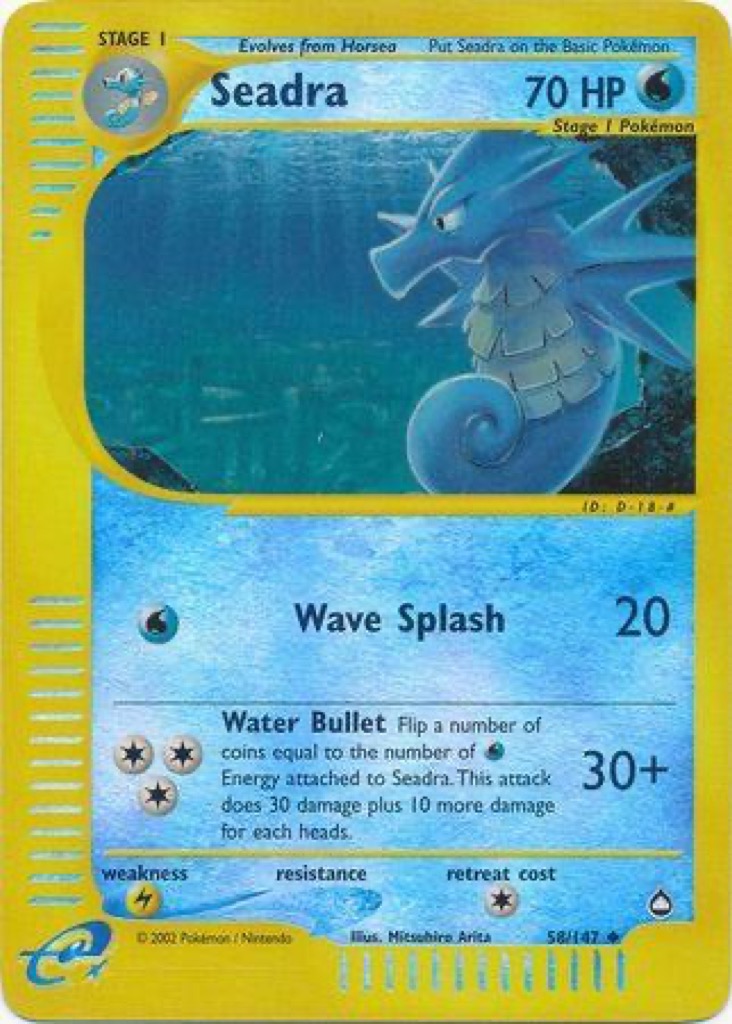 Reverse Holo Seadra 58/147, Aquapolis Pokémon card