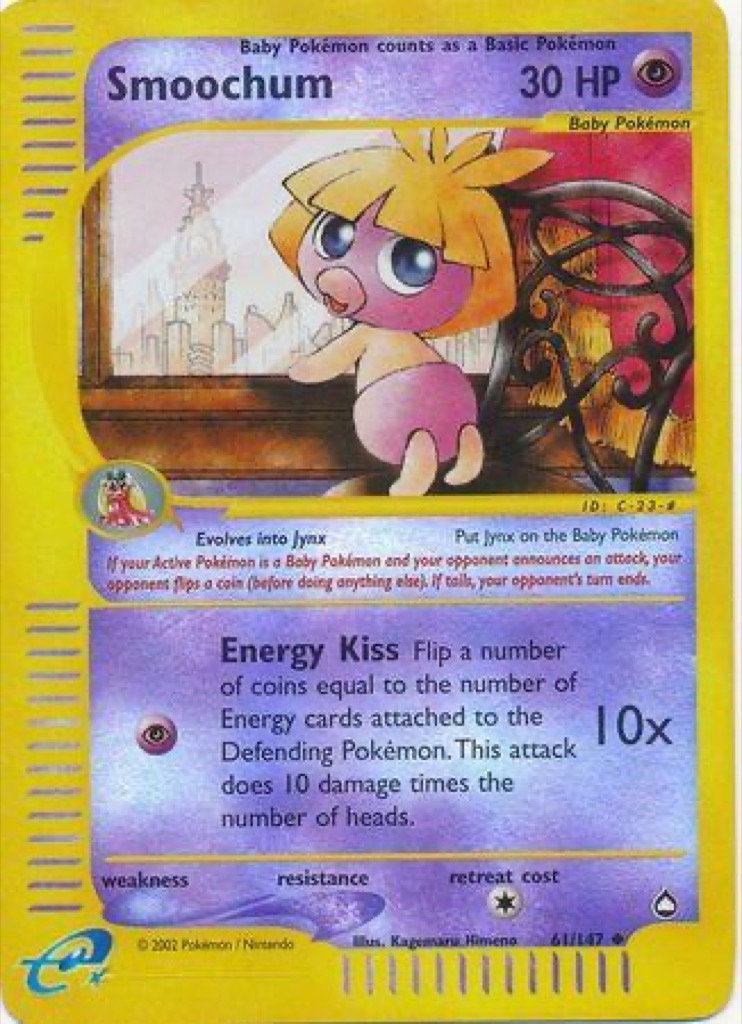 Reverse Holo Smoochum 61/147, Aquapolis Pokémon card